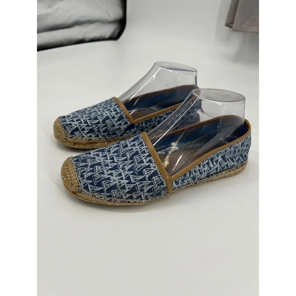 Tommy Hilfiger Sailboat Print Espadrille Flats Blue White Nautical Slip On